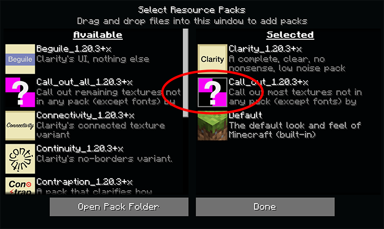 screenshot of proper resource pack order